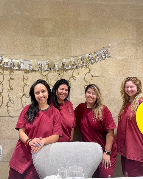 4 girls in traditional korean spa dress